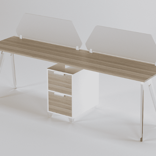 Smart Linear Workstation with Partitions and Storage for 2 persons