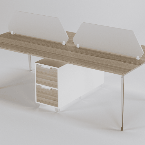 Aspire Linear Workstation For Four Persons with Partitions and Storage